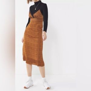 Urban Outfitters Emory Park Plaid Lace Trim Midi Dress Women’s Size XL